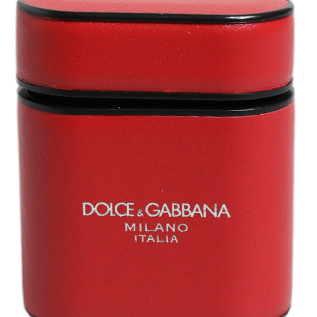 Dolce & Gabbana Red Calfskin Leather Logo Print Flip Holder Airpods Case