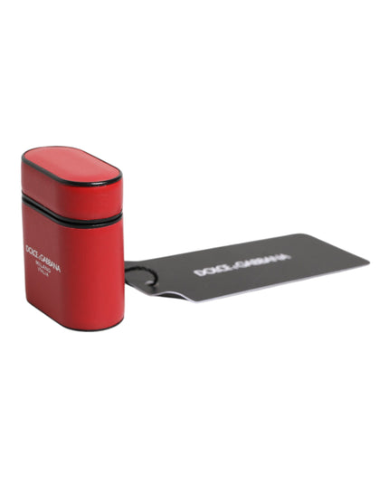 Dolce & Gabbana Red Calfskin Leather Logo Print Flip Holder Airpods Case