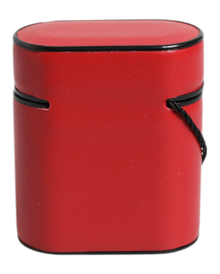 Dolce & Gabbana Red Calfskin Leather Logo Print Flip Holder Airpods Case