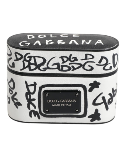 Dolce & Gabbana Black White Leather Scribble Embossed Logo Airpods Case