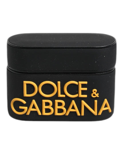 Dolce & Gabbana Black Yellow Silicone Embossed Logo Airpods Case
