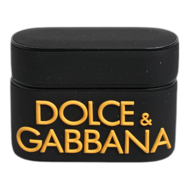 Dolce & Gabbana Black Yellow Silicone Embossed Logo Airpods Case