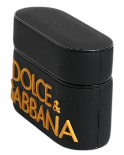 Dolce & Gabbana Black Yellow Silicone Embossed Logo Airpods Case