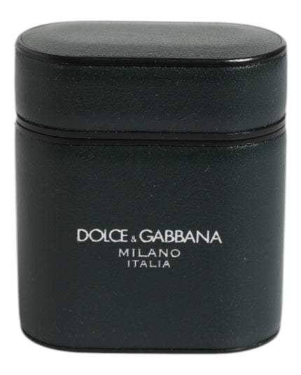 Dolce & Gabbana Green Calfskin Leather Logo Print Flip Holder Airpods Case