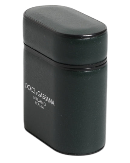 Dolce & Gabbana Green Calfskin Leather Logo Print Flip Holder Airpods Case
