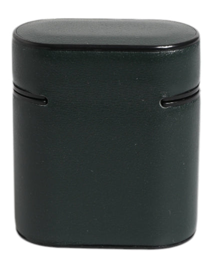 Dolce & Gabbana Green Calfskin Leather Logo Print Flip Holder Airpods Case