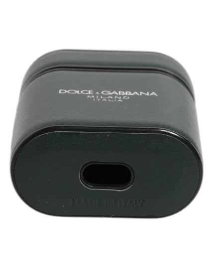 Dolce & Gabbana Green Calfskin Leather Logo Print Flip Holder Airpods Case