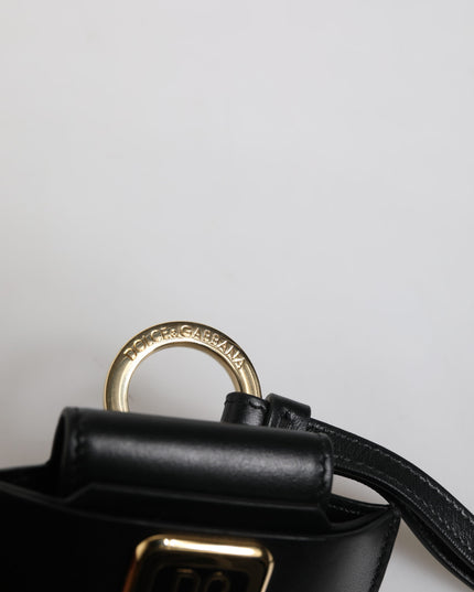 Dolce & Gabbana Black Leather Strap Gold Metal Logo Plaque Airpods Case