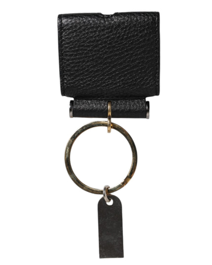 Dolce & Gabbana Black Leather Strap Gold Metal Logo Plaque Airpods Case