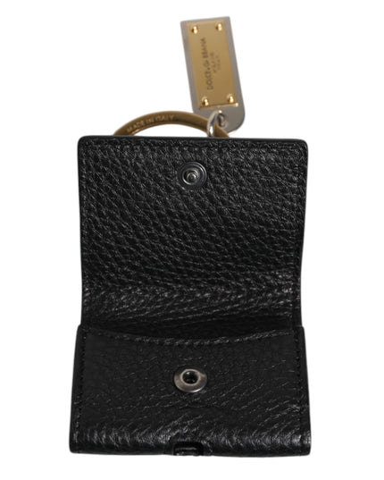 Dolce & Gabbana Black Leather Strap Gold Metal Logo Plaque Airpods Case