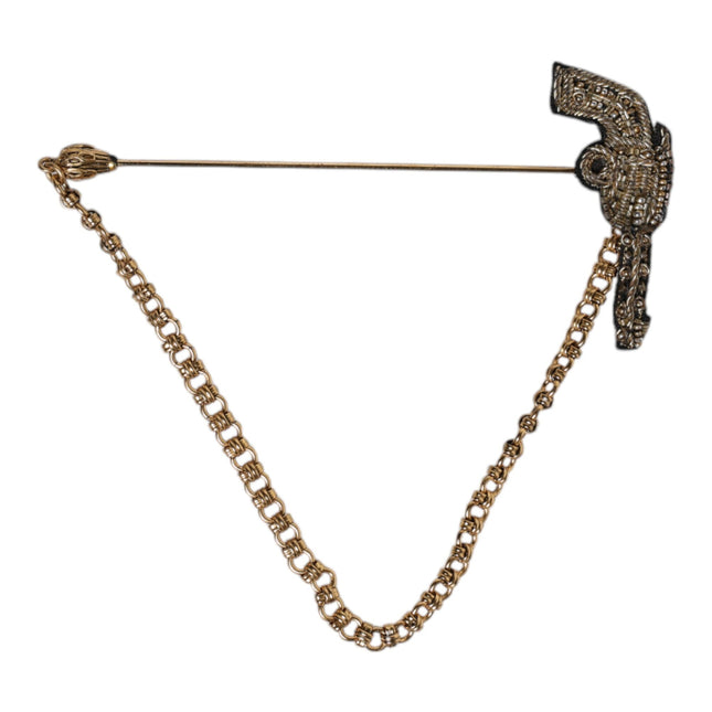 Dolce & Gabbana Black Gold Brass Copper Revolver Brooch Lapel Pin