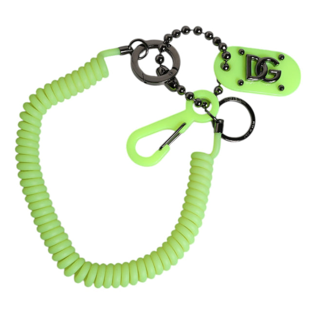 Dolce & Gabbana Green Springy Key Holder DG Logo Men's Keychain Keyring