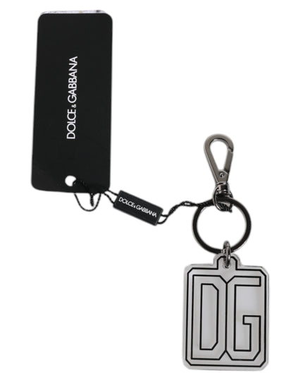 Dolce & Gabbana Gray Black DG Rubber Logo Silver Men's Keychain Keyring