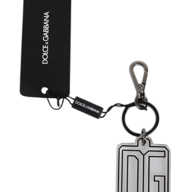 Dolce & Gabbana Gray Black DG Rubber Logo Silver Men's Keychain Keyring