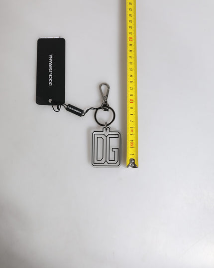 Dolce & Gabbana Gray Black DG Rubber Logo Silver Men's Keychain Keyring
