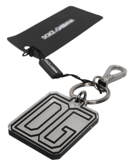 Dolce & Gabbana Gray Black DG Rubber Logo Silver Men's Keychain Keyring
