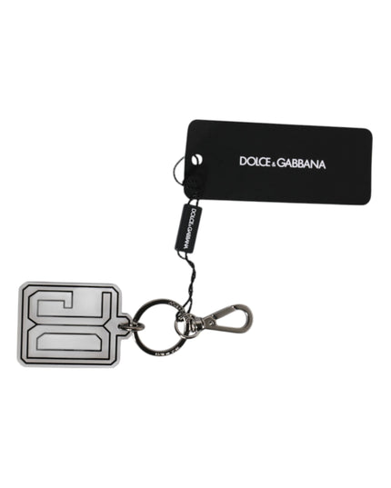 Dolce & Gabbana Gray Black DG Rubber Logo Silver Men's Keychain Keyring
