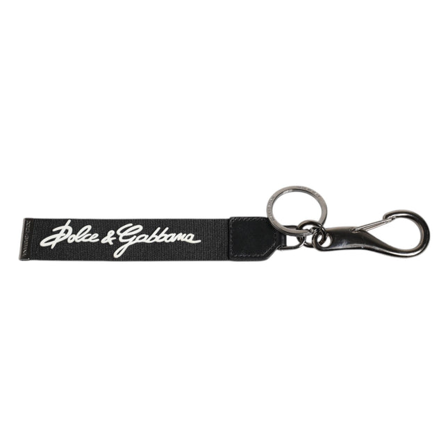 Dolce & Gabbana Black White DG Logo Silver Men Keychain Polyester Keyring