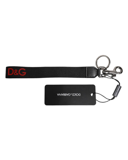 Dolce & Gabbana Black Logo Nylon Silver Brass Men Holder Keychain Keyring