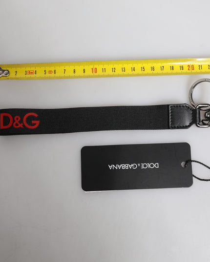 Dolce & Gabbana Black Logo Nylon Silver Brass Men Holder Keychain Keyring
