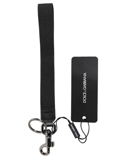 Dolce & Gabbana Black Logo Nylon Silver Brass Men Holder Keychain Keyring