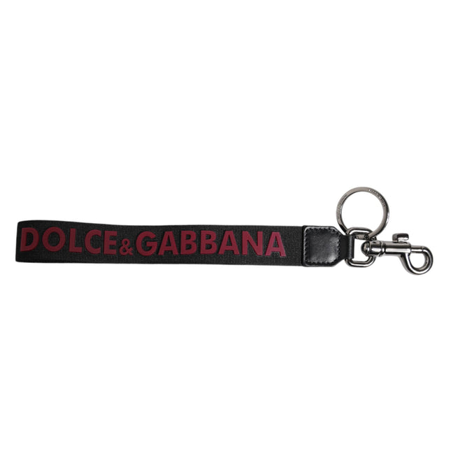 Dolce & Gabbana Black Logo Nylon Silver Brass Men Holder Keychain Keyring