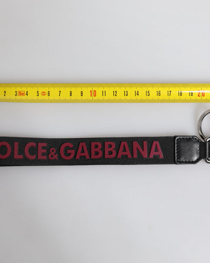 Dolce & Gabbana Black Logo Nylon Silver Brass Men Holder Keychain Keyring