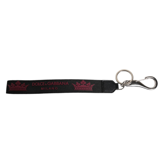 Dolce & Gabbana Black Nylon Logo DG Crown Men's Holder Keychain Keyring