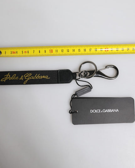 Dolce & Gabbana Black Logo Nylon Silver Brass Men Holder Keychain Keyring