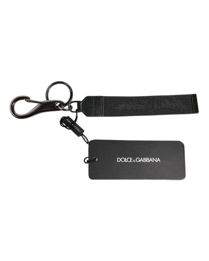 Dolce & Gabbana Black Logo Nylon Silver Brass Men Holder Keychain Keyring