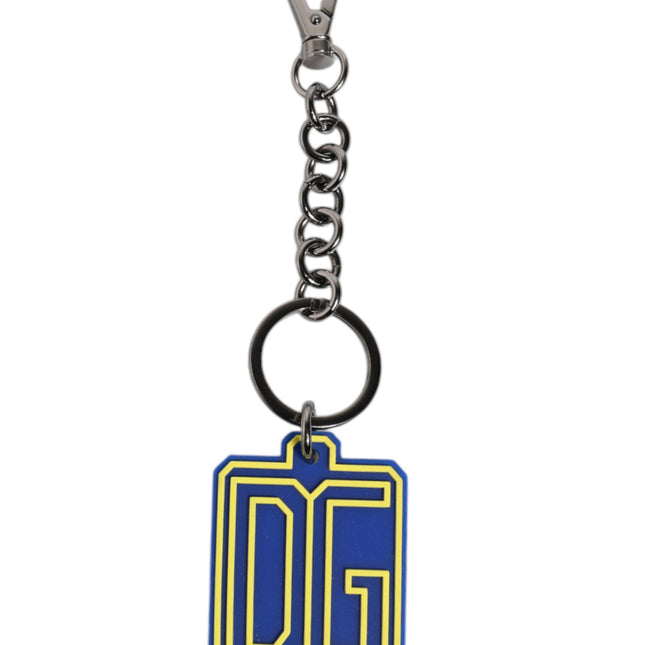 Dolce & Gabbana Blue Yellow DG Rubber Logo Silver Men's Keychain Keyring
