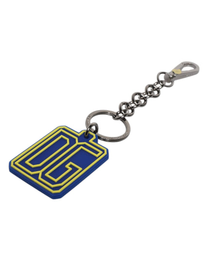 Dolce & Gabbana Blue Yellow DG Rubber Logo Silver Men's Keychain Keyring