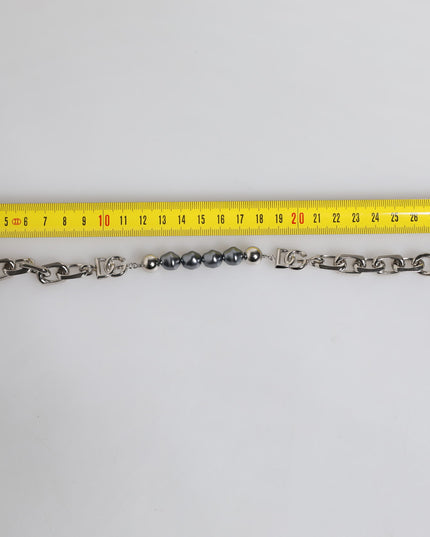 Dolce & Gabbana Silver Tone Chain Lobster Clasp Logo Gray Pearls Bracelet