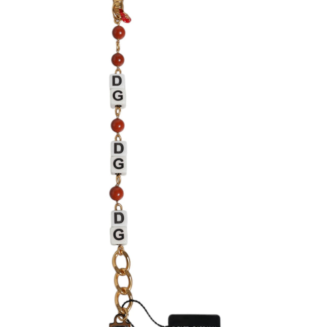 Dolce & Gabbana Multicolor Gold Tone Brass Chain DG Logo Dice Bracelet