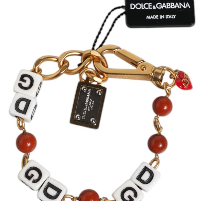 Dolce & Gabbana Multicolor Gold Tone Brass Chain DG Logo Dice Bracelet
