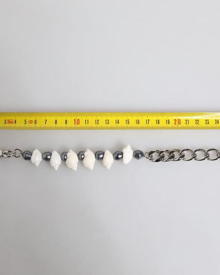 Dolce & Gabbana Silver Tone Brass Beaded Shell DG Logo Pendant Bracelet