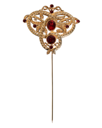 Dolce & Gabbana Gold Tone Red Crystal Embellish 925 Sterling Silver Pin
