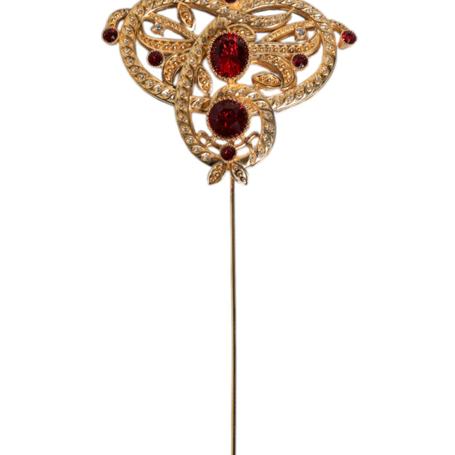 Dolce & Gabbana Gold Tone Red Crystal Embellish 925 Sterling Silver Pin