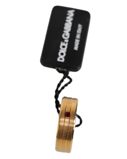 Dolce & Gabbana Gold Tone Brass Red Crystal DG Logo Ring