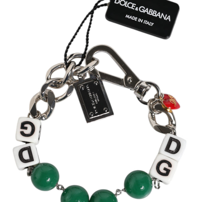 Dolce & Gabbana Silver Tone Brass Bead Dice Logo Embellish Charm Bracelet