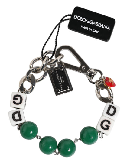 Dolce & Gabbana Silver Tone Brass Bead Dice Logo Embellish Charm Bracelet