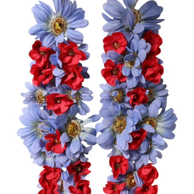 Dolce & Gabbana Gold Tone Brass Floral Crystal Clip On Dangling Earrings