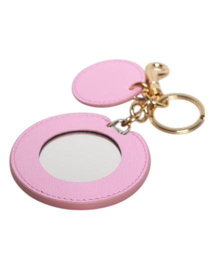 Dolce & Gabbana Pink Calf Leather Gold Metal Logo Print Keyring Keychain