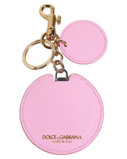 Dolce & Gabbana Pink Calf Leather Gold Metal Logo Print Keyring Keychain