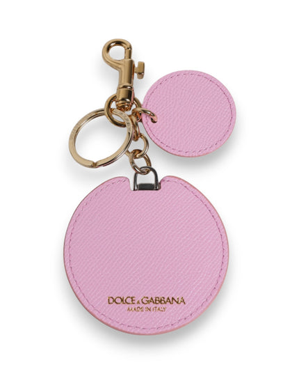 Dolce & Gabbana Pink Calf Leather Gold Metal Logo Print Keyring Keychain