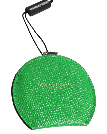 Dolce & Gabbana Green Calfskin Leather Round Logo Hand Mirror Holder