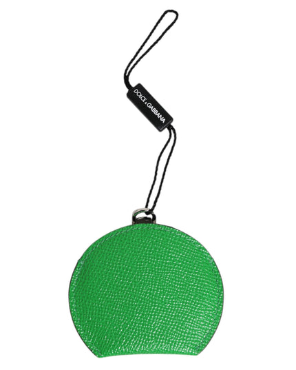 Dolce & Gabbana Green Calfskin Leather Round Logo Hand Mirror Holder