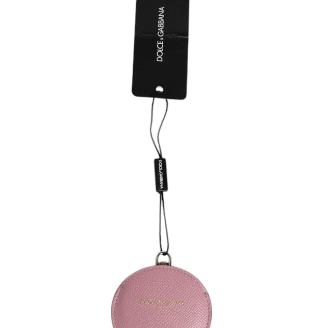 Dolce & Gabbana Pink Calfskin Leather Round Logo Hand Mirror Holder
