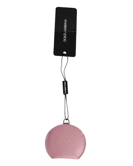 Dolce & Gabbana Pink Calfskin Leather Round Logo Hand Mirror Holder