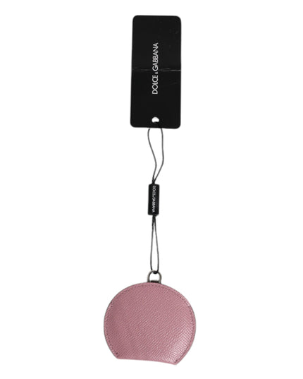 Dolce & Gabbana Pink Calfskin Leather Round Logo Hand Mirror Holder